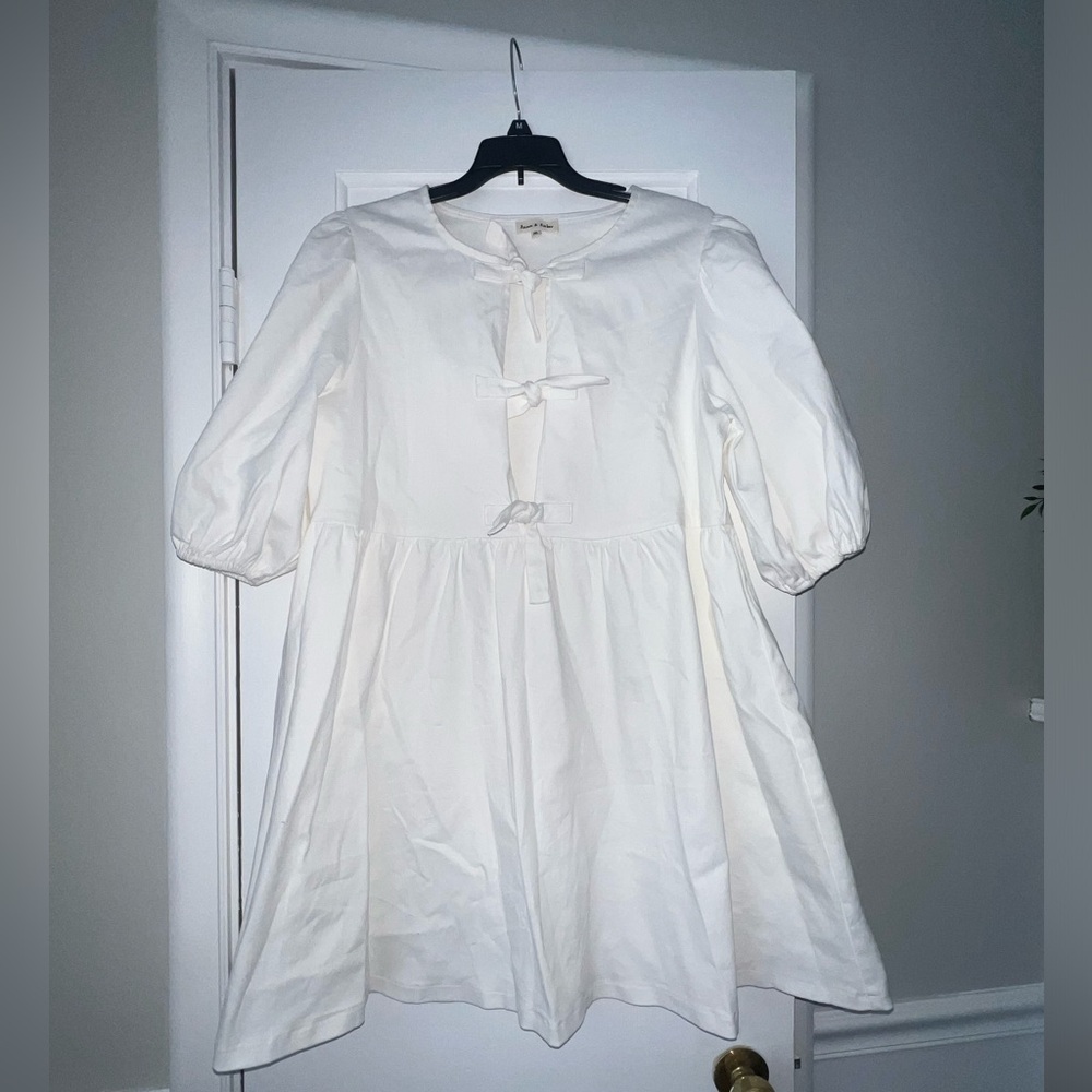 Aaron & Amber Babydoll Ribbon Tie Denim Mini Dress